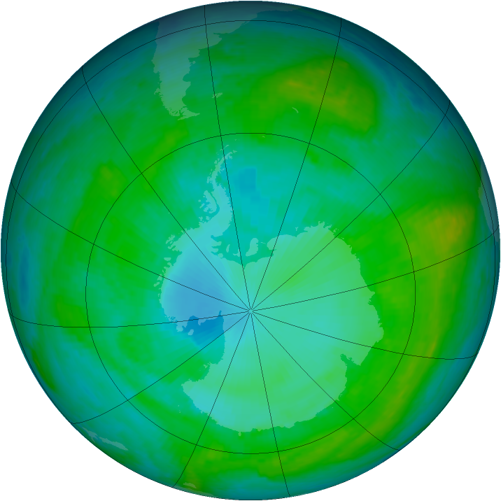 Antarctic ozone map for 08 January 2003